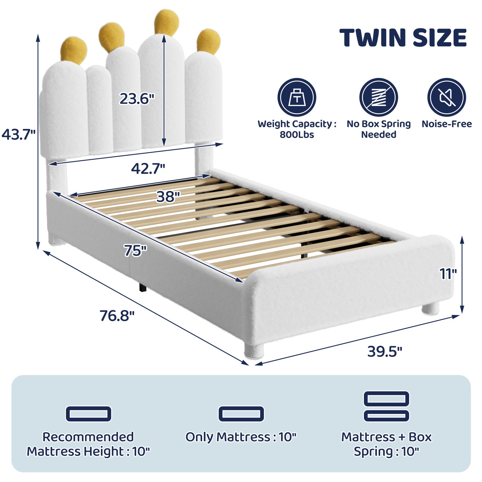 Boucle Bed Frame with Headboard .Cactus Upholstered Platform Bed, Soft Rounded Corners, Solid Wood Slats Support\u002FNo Box Spring Needed