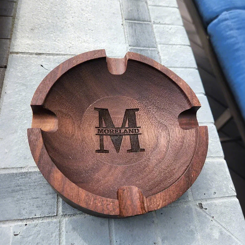 Personalized Name Walnut Cigar Ash Tray for Dad,Grandpa,Boyfriend,Friend