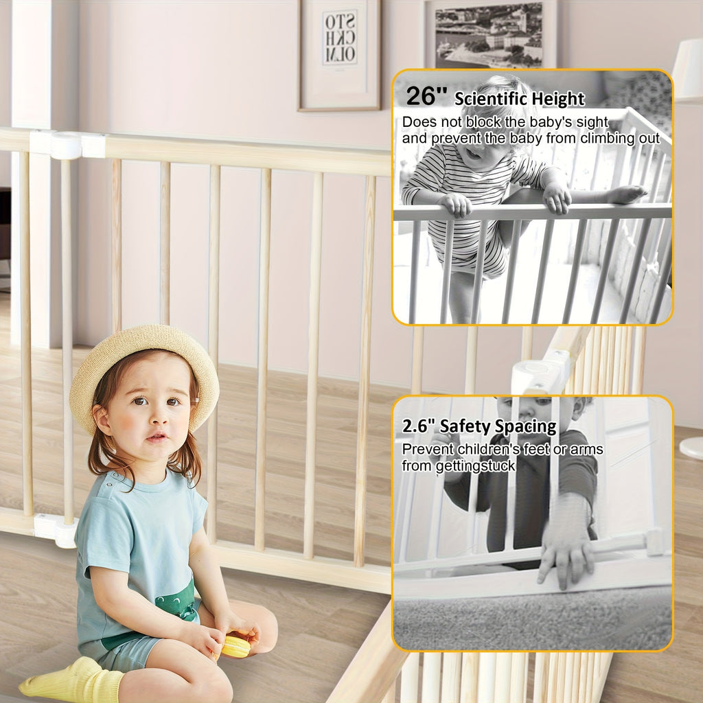 LUCKYERMORE Foldable 6-Panel Wood Baby Playpen with Gate & Anti-Slip Base - \u002F Kids Activity Center, Easy Assembly, Lockable Doors, Expandable Playpen Suitable for Babies and Toddlers