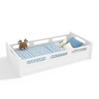 BELLEMAVE Twin Size Floor Platform Bed with Full-length Guardrails, Low Profile Twin Bed Frame, No Box Spring Needed, White
