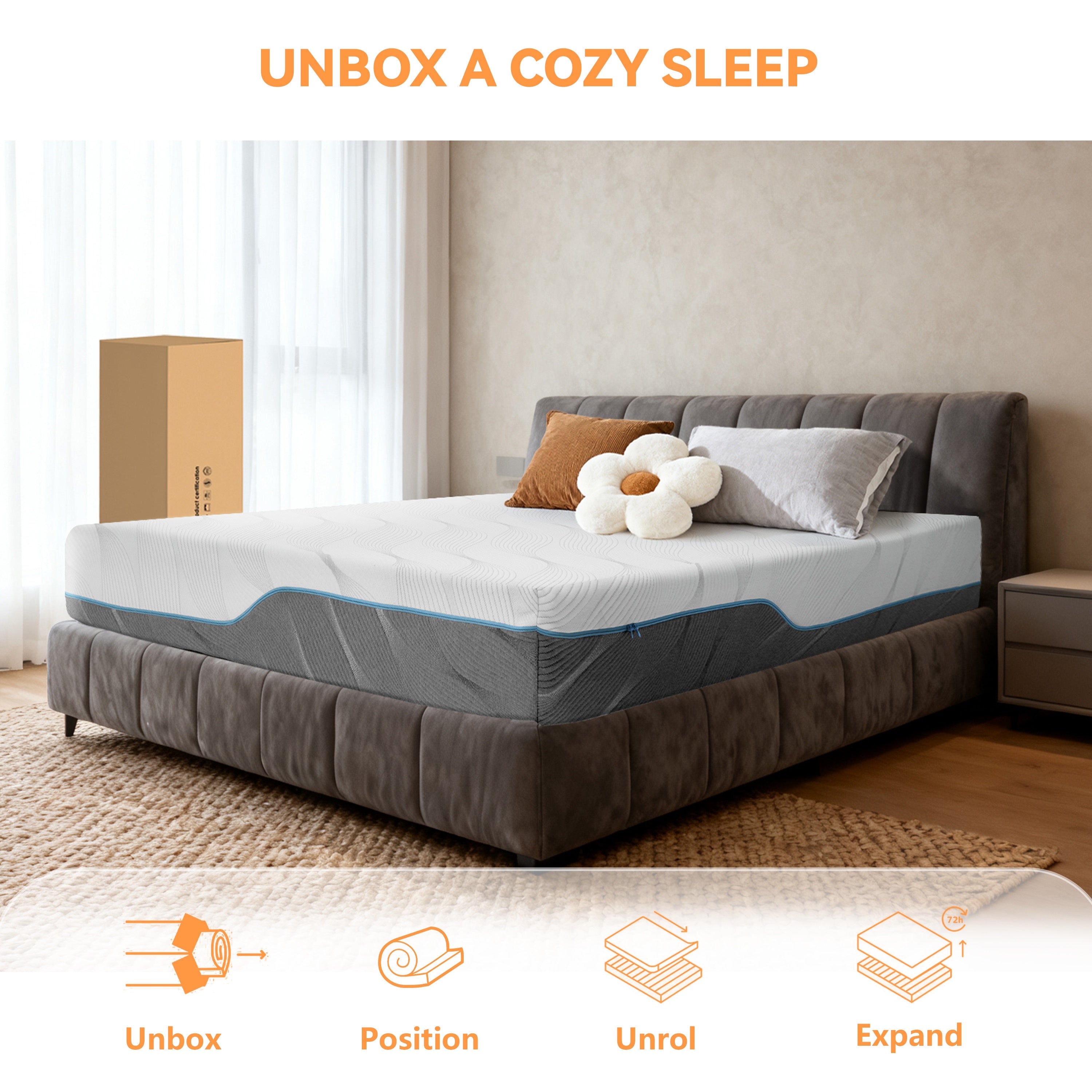 Vipbear Firm Mattress 8\u002F10\u002F12\u002F14Inch Twin, Full, Queen, King Memory Foam Mattress, Multi-Layer Memory Foam, Full Size Bed in A Box for Back And Cool Sleep with Gel Foam And Removeable Fiberglass Free Cover, Double-Sided Hardness