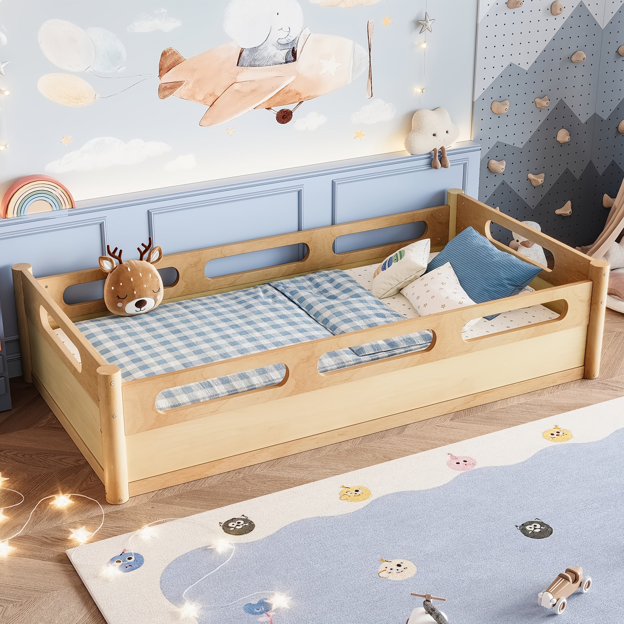 BELLEMAVE3 Different Sizes Of Floor Platform Beds with Full-length Guardrails, Low Bed Frame, No Need for Spring Boxes, Easy to Assemble, Suitable for Bedrooms, Guest Rooms, Apartments, And Dormitories