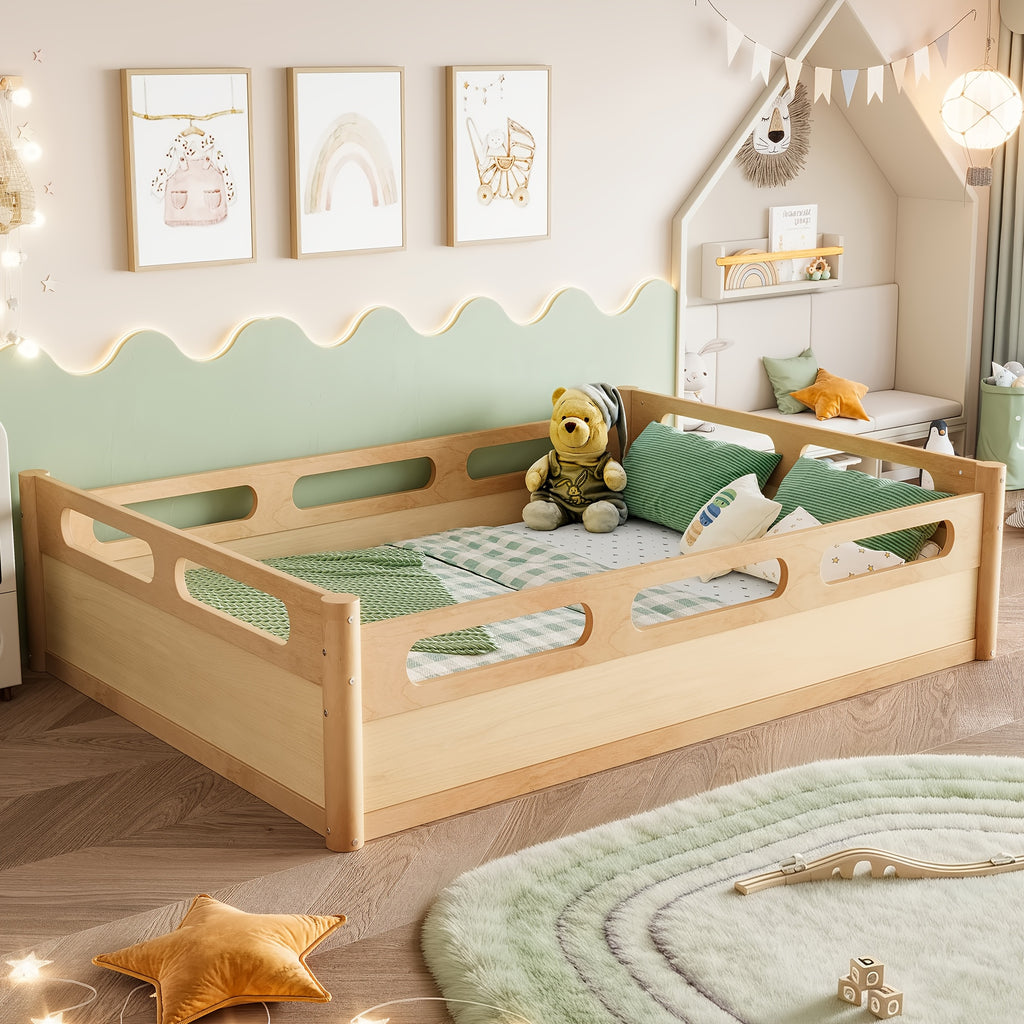 BELLEMAVE3 Different Sizes Of Floor Platform Beds with Full-length Guardrails, Low Bed Frame, No Need for Spring Boxes, Easy to Assemble, Suitable for Bedrooms, Guest Rooms, Apartments, And Dormitories