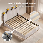 Boucle Bed Frame with Headboard .Cactus Upholstered Platform Bed, Soft Rounded Corners, Solid Wood Slats Support\u002FNo Box Spring Needed