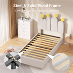 Boucle Bed Frame with Headboard .Cactus Upholstered Platform Bed, Soft Rounded Corners, Solid Wood Slats Support\u002FNo Box Spring Needed