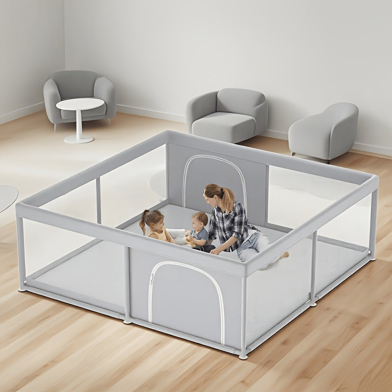 Large Baby Playpen 70.87*70.87inch (Grey\u002FBeige)Small Playpen for Babies And Toddlers Playards Indoor & Outdoor Safety Gate Floor Play Pen, Baby Play Area with Soft Breathable Visible Mesh, Anti-Fall, Indoors Playyard Fence Pin Corrales Para Babes