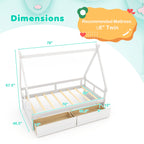 COSTWAY Classic Style Kids Daybed Frame, Hardwood & Wood-Based Panel Construction, Safety Guardrails, 2 Storage Drawers, Wood Slat Support, No Box Spring Required, for Ages 3-6 Years, Grey\u002FWhite