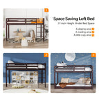 Bonnlo Twin\u002FFull Low Loft Bed with Inclined Stairs - Solid Wood & MDF Bunk Bed Frame, High Guard Rail, No Box Spring Needed, Space-Saving Bed for,,, Small Rooms (No Assembly Required)