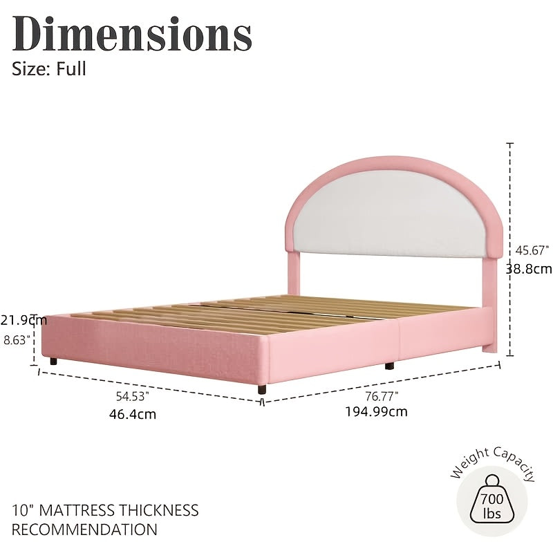 Twin Full Queen Size Bed Frame, Boucle Upholstered Platform Bed With Headboard, Soft Rounded Corners, No Box Spring Required, Easy Assembly, Pink\u002FWhite\u002FGrey