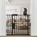 Extra Wide Pressure Mounted Safety Gate with Walk Through Door, Auto Close Swing Design, Metal Pet Gate for Stairs Doorways Kitchen, Black\u002FWhite