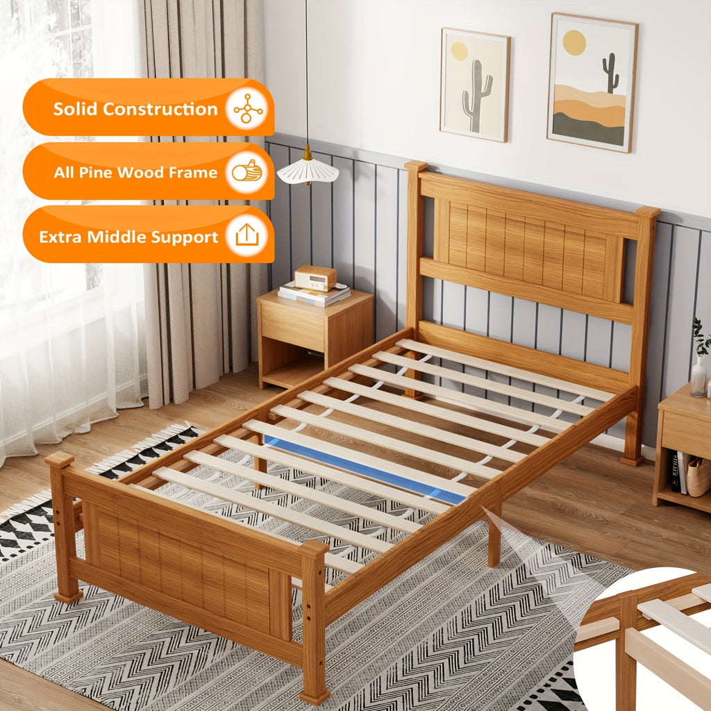 Bonnlo Sturdy Wooden Bed Frame with Headboard, Durable Support Without The Need for a Box Spring