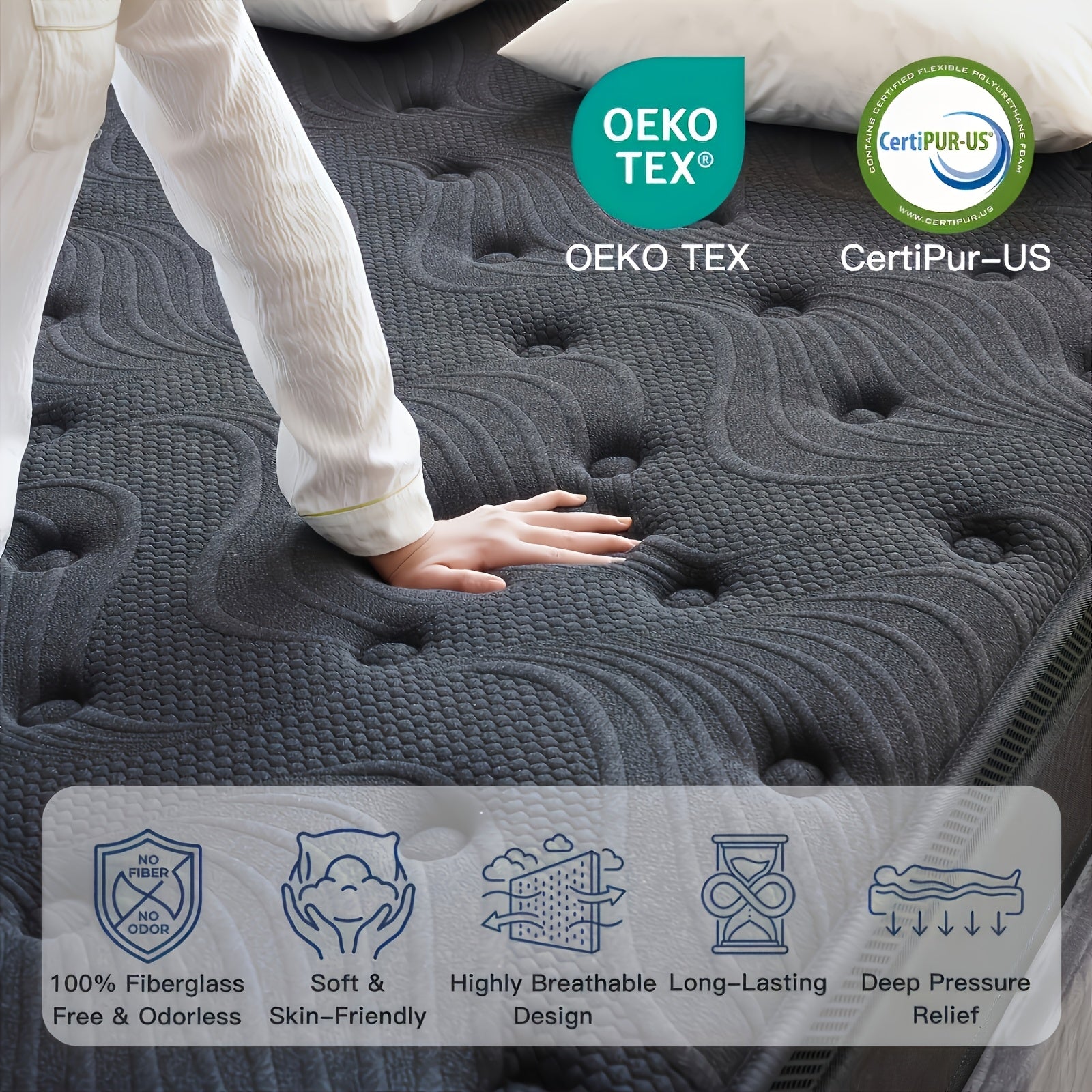 7pcs Black Bedding Set\u002F 1pc Mattress, 12-Inch Twin Size Hybrid Mattress with Individually Pocketed Springs (Motion Isolation), Skin-Friendly Breathable Foam, Edge Support, Pressure Relief, Bed-In-A-Box