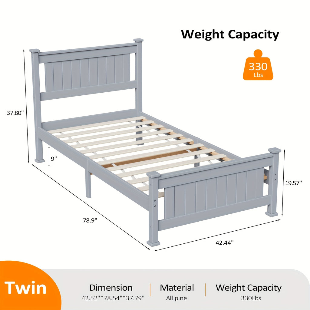 Bonnlo Sturdy Wooden Bed Frame with Headboard, Durable Support Without The Need for a Box Spring
