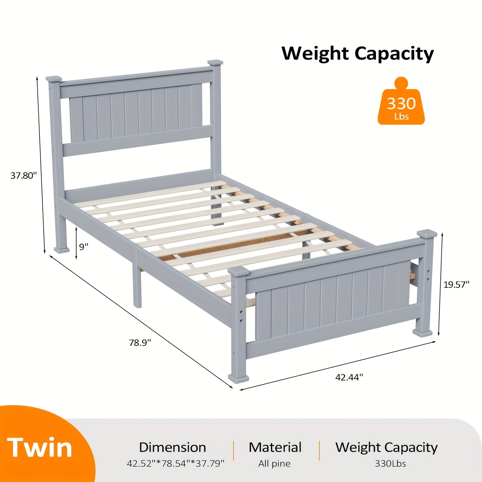 Bonnlo Sturdy Wooden Bed Frame with Headboard, Durable Support Without The Need for a Box Spring