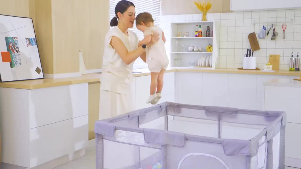 Large Baby Playpen 70.87*70.87inch (Grey\u002FBeige)Small Playpen for Babies And Toddlers Playards Indoor & Outdoor Safety Gate Floor Play Pen, Baby Play Area with Soft Breathable Visible Mesh, Anti-Fall, Indoors Playyard Fence Pin Corrales Para Babes