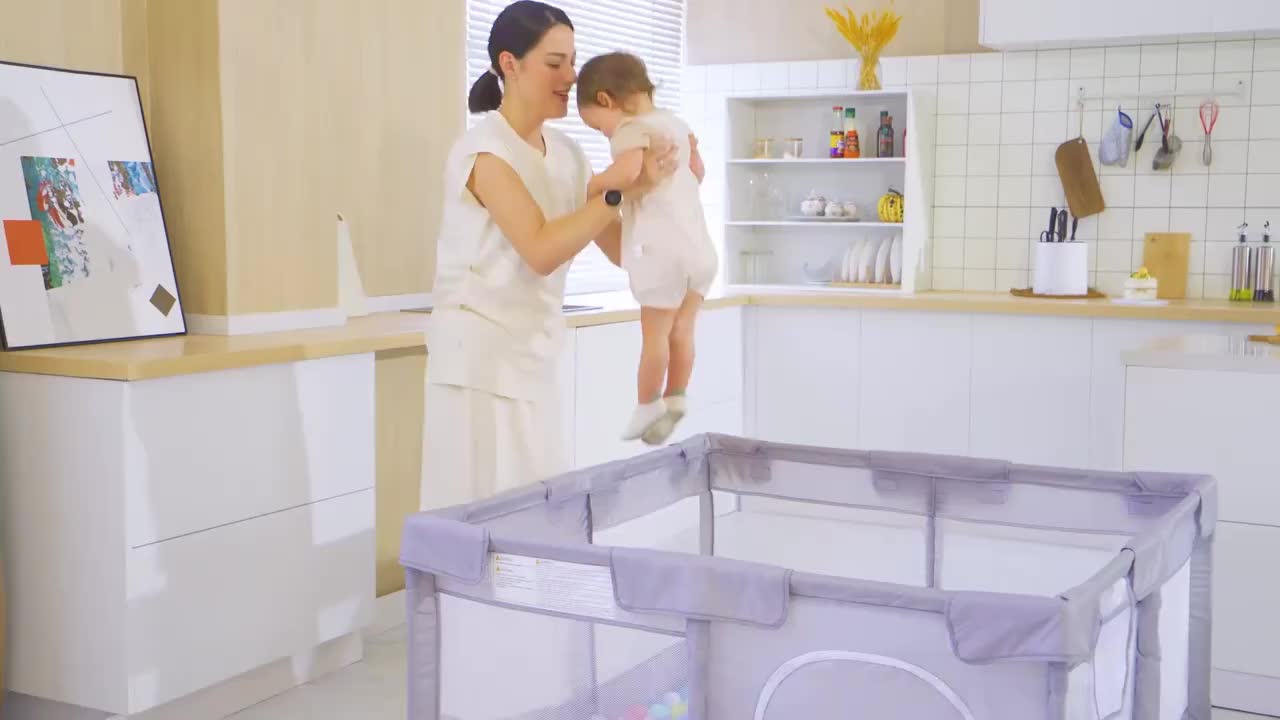 Large Baby Playpen 70.87*70.87inch (Grey\u002FBeige)Small Playpen for Babies And Toddlers Playards Indoor & Outdoor Safety Gate Floor Play Pen, Baby Play Area with Soft Breathable Visible Mesh, Anti-Fall, Indoors Playyard Fence Pin Corrales Para Babes