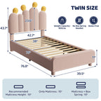Boucle Bed Frame with Headboard .Cactus Upholstered Platform Bed, Soft Rounded Corners, Solid Wood Slats Support\u002FNo Box Spring Needed