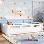 BELLEMAVE Twin Size Floor Platform Bed with Full-length Guardrails, Low Profile Twin Bed Frame, No Box Spring Needed, White