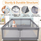 Large Baby Playpen 70.87*70.87inch (Grey\u002FBeige)Small Playpen for Babies And Toddlers Playards Indoor & Outdoor Safety Gate Floor Play Pen, Baby Play Area with Soft Breathable Visible Mesh, Anti-Fall, Indoors Playyard Fence Pin Corrales Para Babes