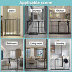 Extra Wide Pressure Mounted Safety Gate with Walk Through Door, Auto Close Swing Design, Metal Pet Gate for Stairs Doorways Kitchen, Black\u002FWhite