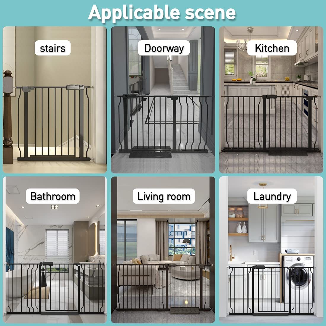 Extra Wide Pressure Mounted Safety Gate with Walk Through Door, Auto Close Swing Design, Metal Pet Gate for Stairs Doorways Kitchen, Black\u002FWhite
