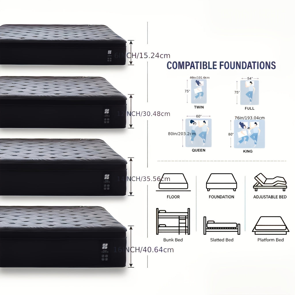 7pcs Black Bedding Set\u002F 1pc Mattress, 12-Inch Twin Size Hybrid Mattress with Individually Pocketed Springs (Motion Isolation), Skin-Friendly Breathable Foam, Edge Support, Pressure Relief, Bed-In-A-Box