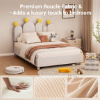 Boucle Bed Frame with Headboard .Cactus Upholstered Platform Bed, Soft Rounded Corners, Solid Wood Slats Support\u002FNo Box Spring Needed