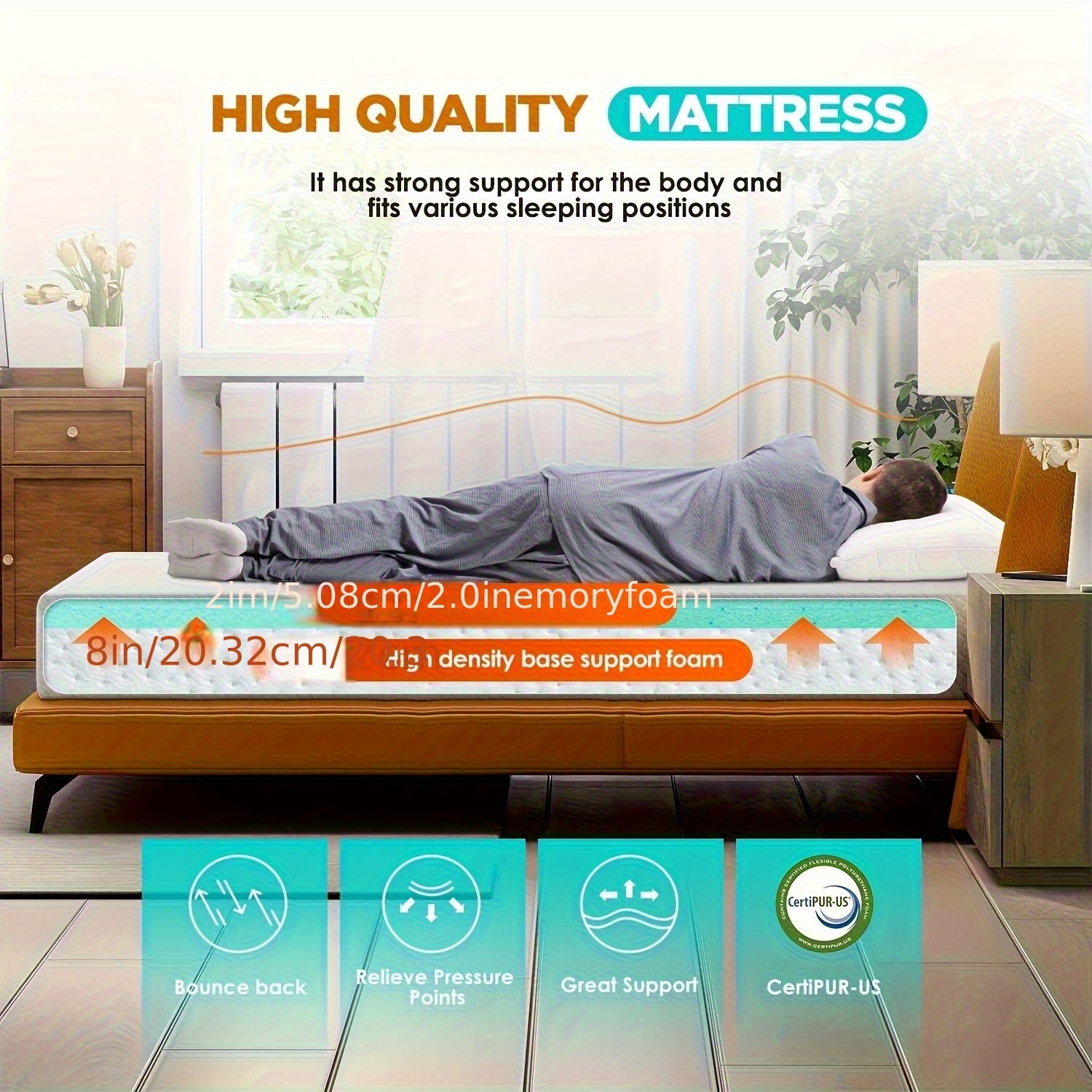 8\u002F10\u002F12\u002F14 Inch Gel Memory Foam Mattress | High Quality Infused, Medium-Firm for Pressure Relief & Cooling Sleep, Suitable for Guest Bed & Home Use, Bed In A Box by DOPINMIN
