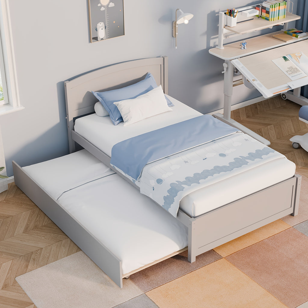 Twin Bed with Trundle, Wood Bed Frame with Headboard And Footboard Wood Platform Captain Beds