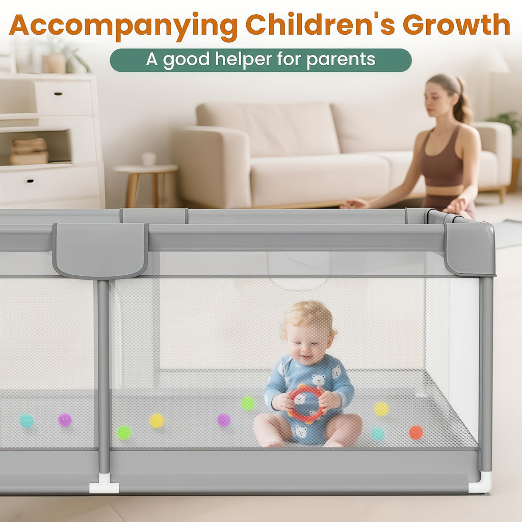 Large Baby Playpen 70.87*70.87inch (Grey\u002FBeige)Small Playpen for Babies And Toddlers Playards Indoor & Outdoor Safety Gate Floor Play Pen, Baby Play Area with Soft Breathable Visible Mesh, Anti-Fall, Indoors Playyard Fence Pin Corrales Para Babes