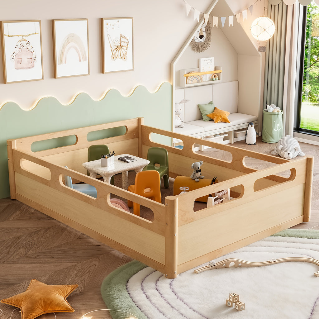 BELLEMAVE3 Different Sizes Of Floor Platform Beds with Full-length Guardrails, Low Bed Frame, No Need for Spring Boxes, Easy to Assemble, Suitable for Bedrooms, Guest Rooms, Apartments, And Dormitories