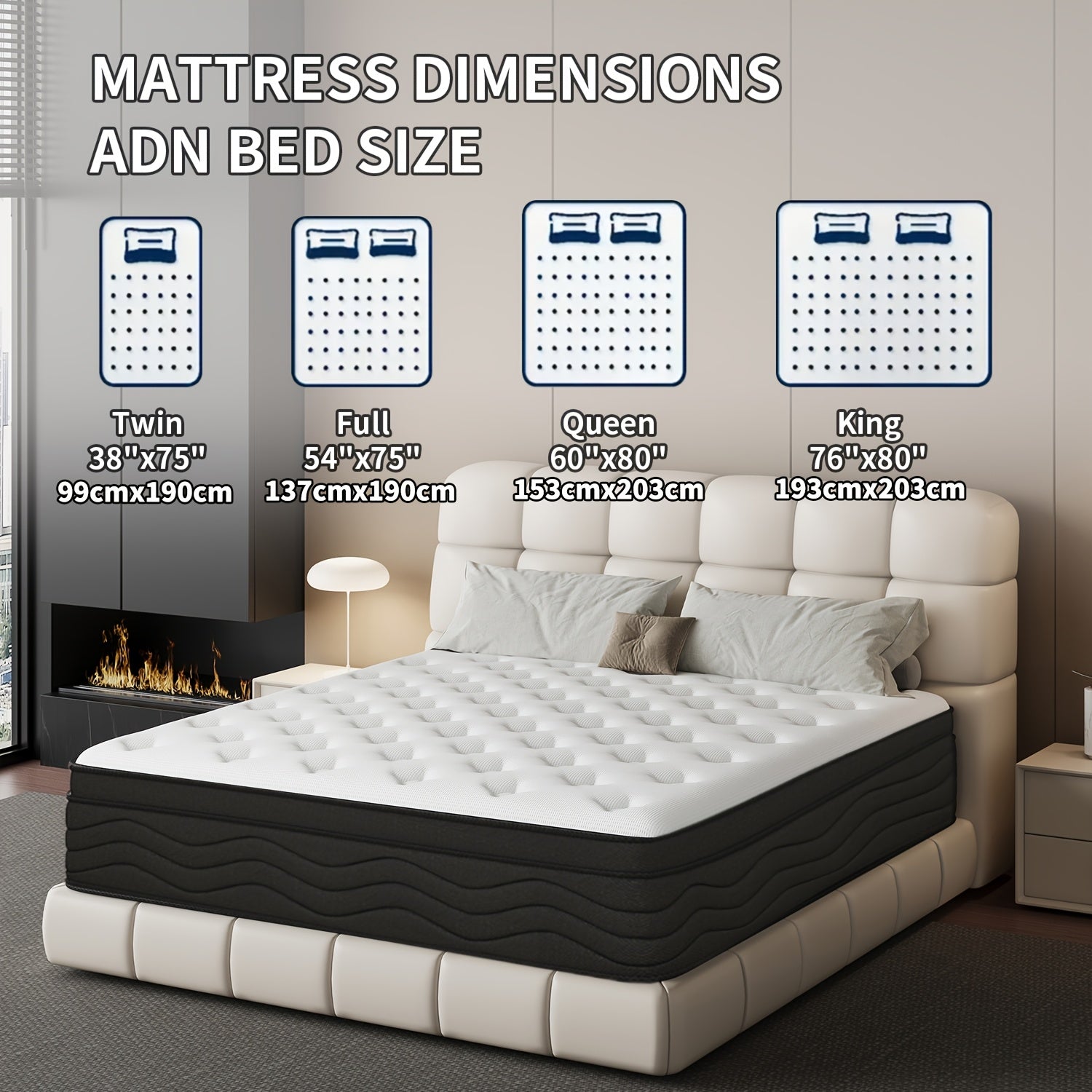 Memory Sponge Christmas Gift, 12 Inch Mattress\u002FMemory Sponge\u002FBlack And White Splicing Style, Soft, Comfortable And Healthy, with Built-in Springs.