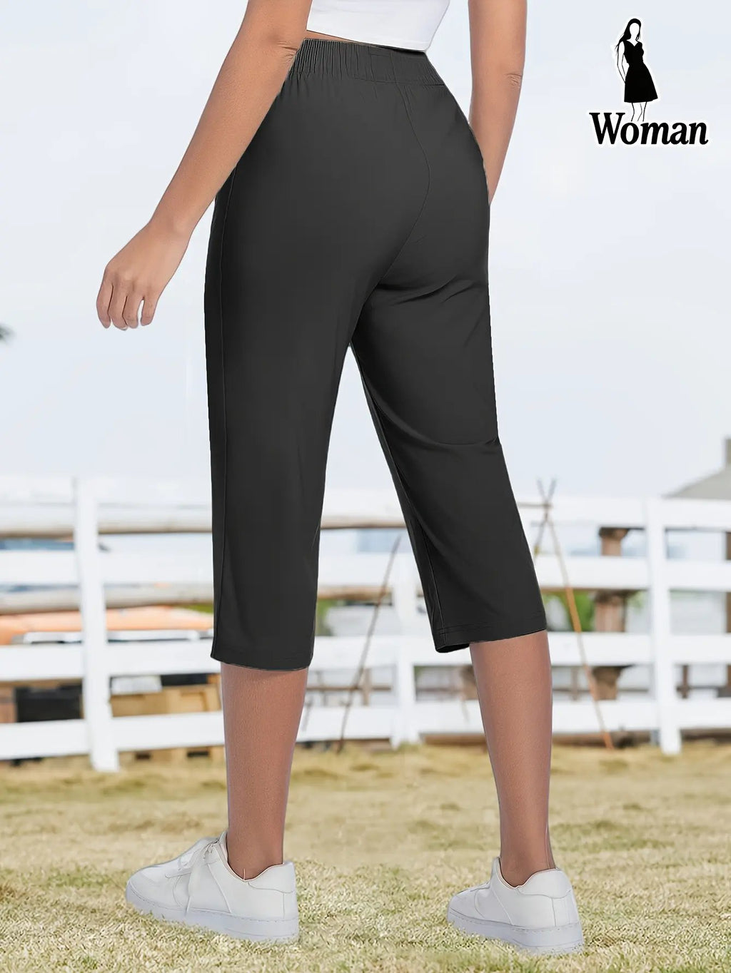 Women’s Capri Pants – Loose Fit, Summer Drawstring Waist, Zipper Pockets, Breathable High-Stretch Fabric, Suitable for Everyday Wear