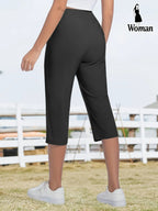 Women’s Capri Pants – Loose Fit, Summer Drawstring Waist, Zipper Pockets, Breathable High-Stretch Fabric, Suitable for Everyday Wear