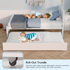Twin-Sized Daybed with a Pull-Out Trundle, Made of Solid Wood, Featuring Slat Support, Available in White And Grey