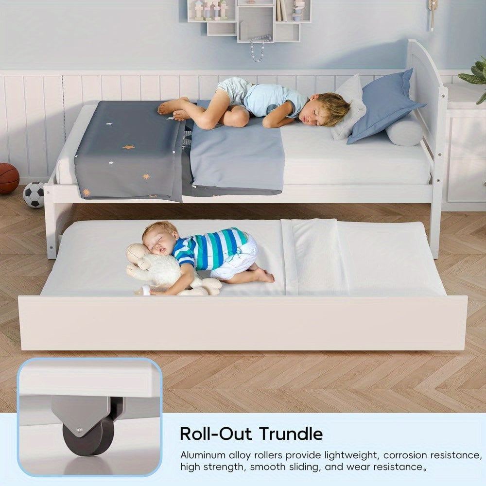 Twin-Sized Daybed with a Pull-Out Trundle, Made of Solid Wood, Featuring Slat Support, Available in White And Grey