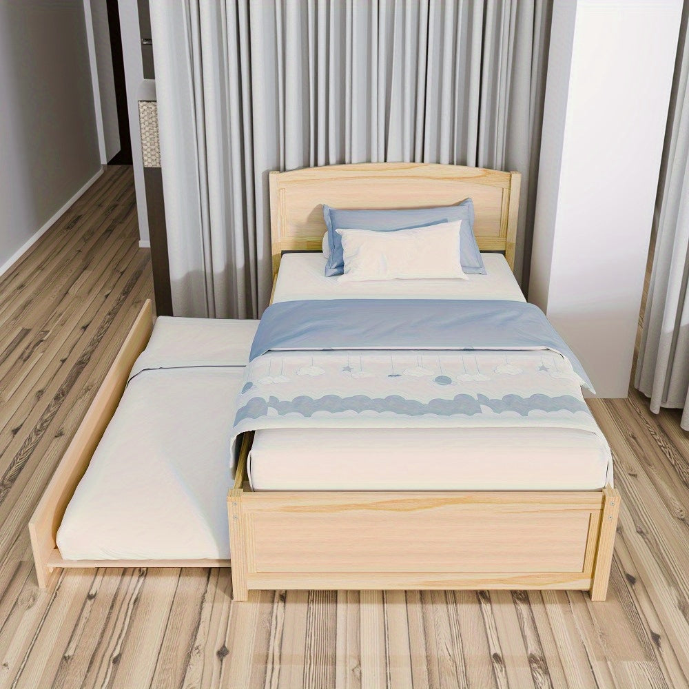 Twin-Sized Daybed with a Pull-Out Trundle, Made of Solid Wood, Featuring Slat Support, Available in White And Grey
