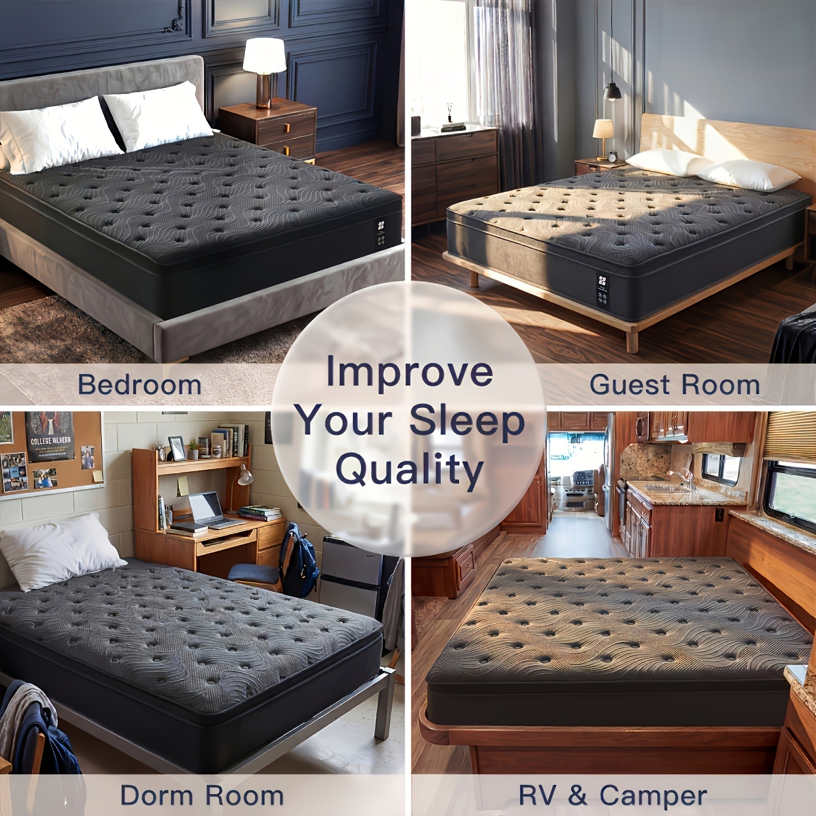 7pcs Black Bedding Set\u002F 1pc Mattress, 12-Inch Twin Size Hybrid Mattress with Individually Pocketed Springs (Motion Isolation), Skin-Friendly Breathable Foam, Edge Support, Pressure Relief, Bed-In-A-Box