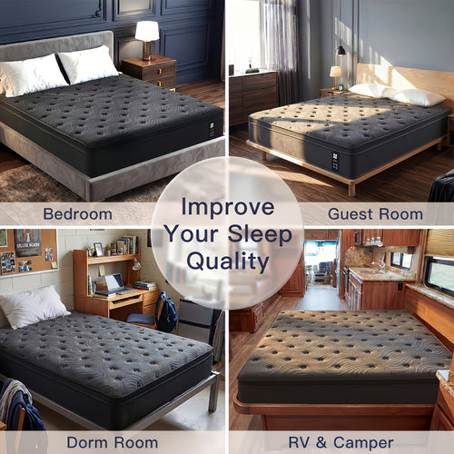 7pcs Black Bedding Set\u002F 1pc Mattress, 12-Inch Twin Size Hybrid Mattress with Individually Pocketed Springs (Motion Isolation), Skin-Friendly Breathable Foam, Edge Support, Pressure Relief, Bed-In-A-Box