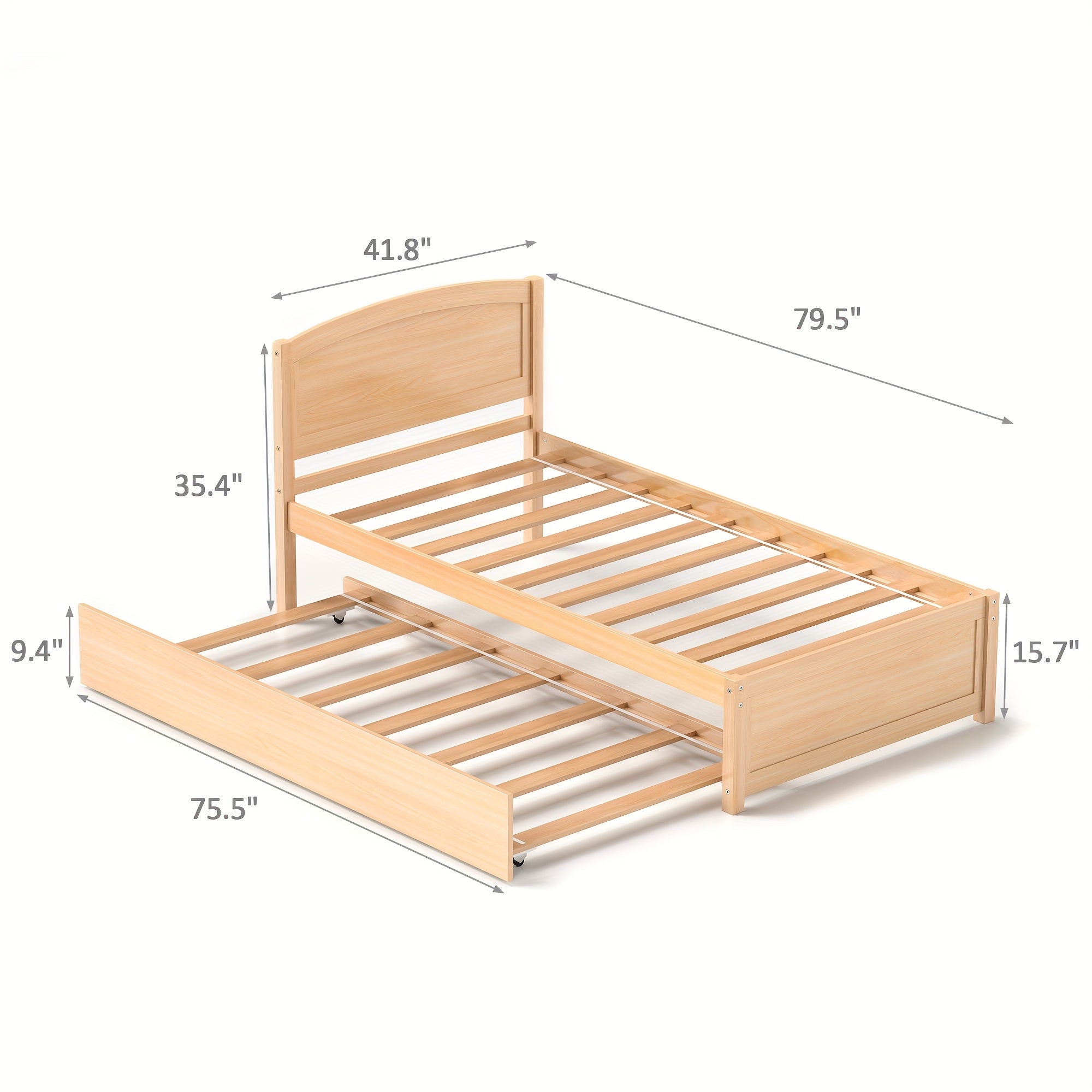 Twin Bed with Trundle, Wood Bed Frame with Headboard And Footboard Wood Platform Captain Beds