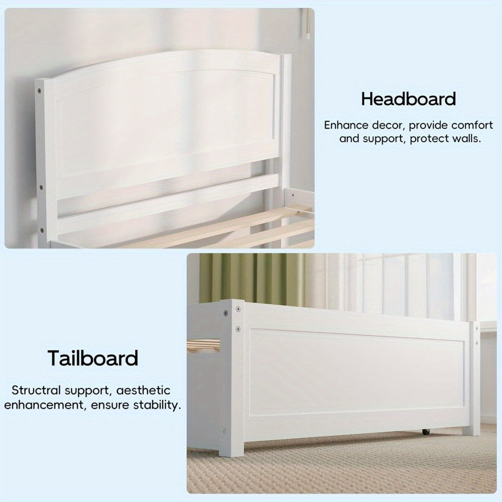 Twin-Sized Daybed with a Pull-Out Trundle, Made of Solid Wood, Featuring Slat Support, Available in White And Grey